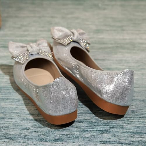 ChaiRong Zhou Women's PU Leather Ballet Flats Slip-On Loafers with Rhinestone Bow Comfort Work Shoes3