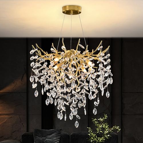 YZBEIMDAI Moderne Lampe à Pendentif en Cristal, Rond Avec branches d'arbre Lustre en Cristal Pour Table à Manger Cuisine Salon Chambre