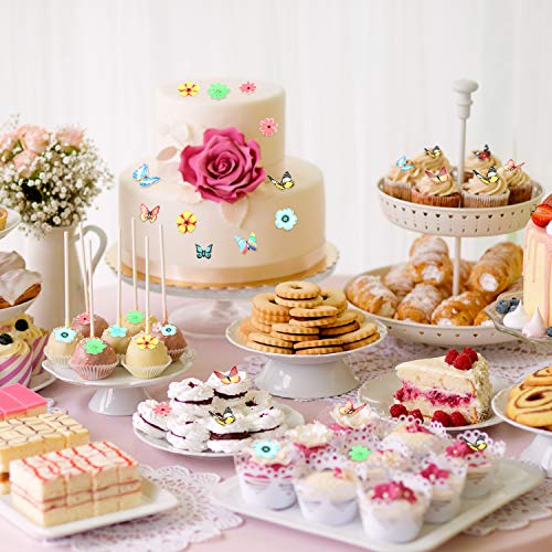 Bbto 100 Pieces Edible Flower Cupcake Toppers And Butterfly Cake Decorations Mixed Size Realistic Dessert Food Decor For Baby Shower Wedding Anniversary Kids Girls Women Birthday Party Favors Supplies #TOP4