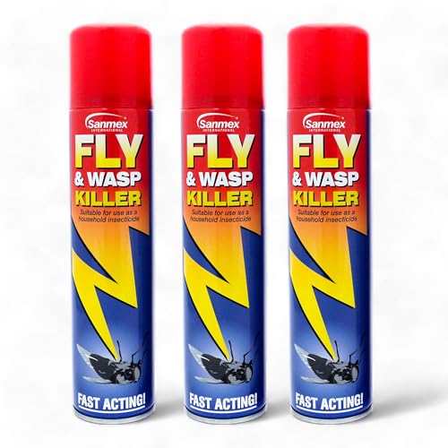 Sanmex 3-Pack Fly & Wasp Killer Insecticide Fast-Acting Pest Aerosol Spray (300ml)