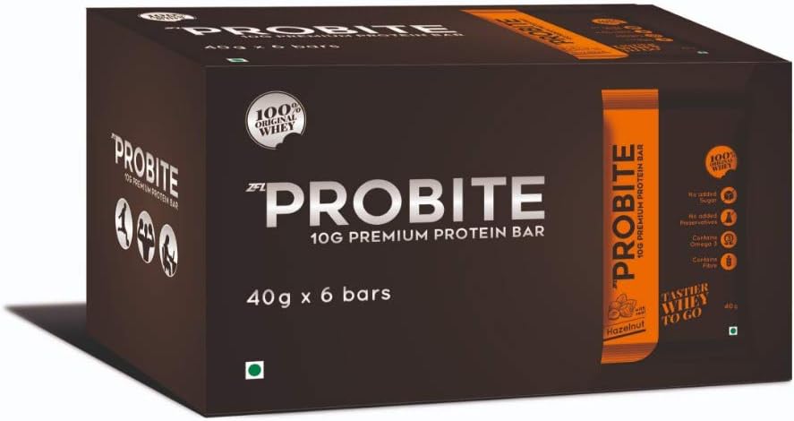 Probite Premium Protein Bar Hazelnut Flavor (10g Protein Each bar)- 40 Grams(Pack of 6 Bars)