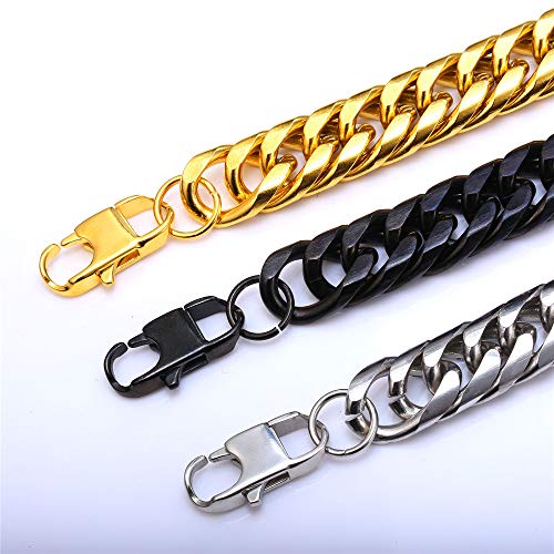 U7 Men Stainless Steel Black Thick Franco Curb Chain Set, Hip Hip Chunky Jewelry Necklace 18" Bracelet 8.3 Inch #TOP6