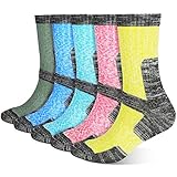 Emooqi Calcetines Deporte Mujer, 5 Pares Calcetines Antiampollas Senderismo Calcetines Mujer, Calcetines Algodon Transpirables Acolchados para Senderismo Acampada Marcha Running