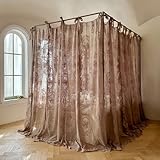 SCMTYWCQ Elegant Lace Princess 4 Corner Post Mosquito Net Romantic for Girls Women Bed Curtain Canopy for Adults Wedding Bedroom Kids Rooms Decoration (Coffee-2, King)