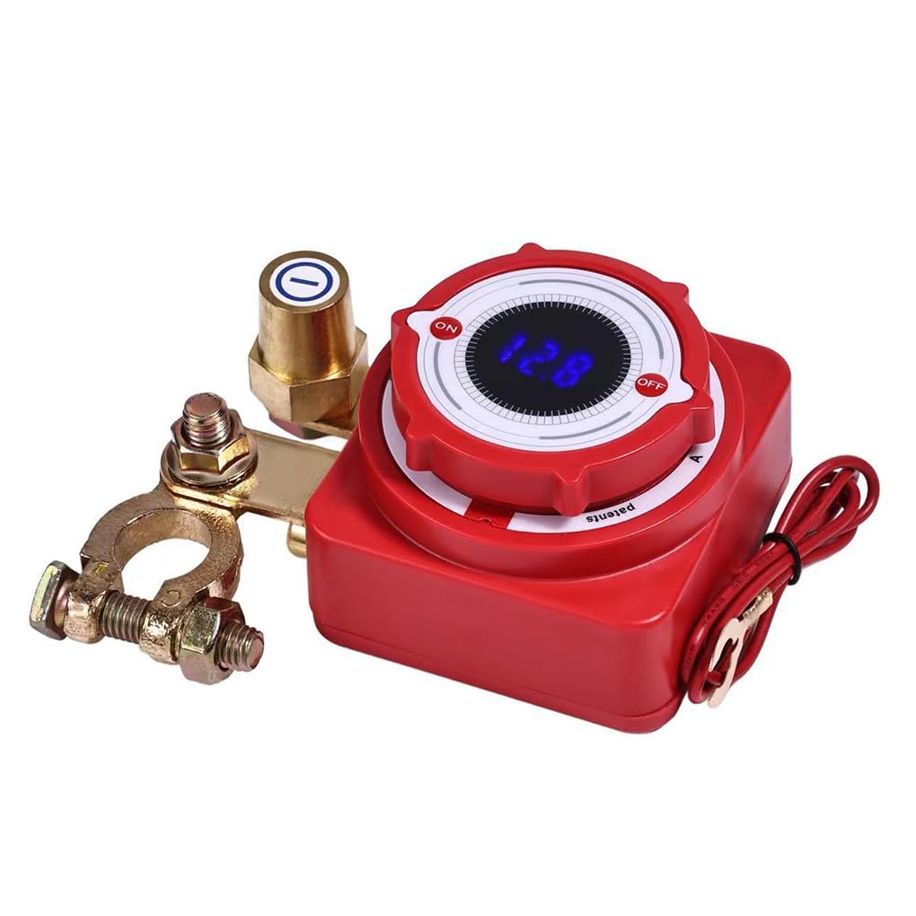 Interruptor de desconexión remota de batería de cobre puro con pantalla de voltaje que mantiene la estabilidad en vehículos de 12 V, automóviles y, Rojo