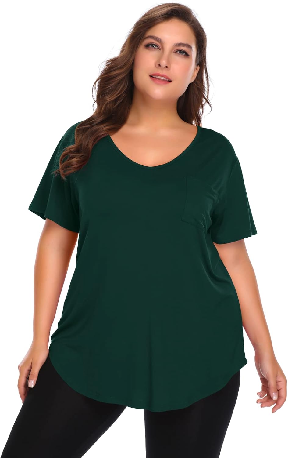 BELAROI Women Plus Size V-Neck Tunic Tops Loose T Shirt with Pocket - Image 2