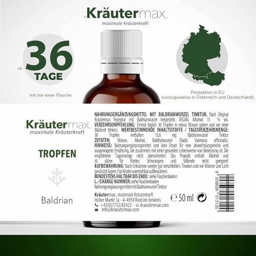 Baldrian Tropfen, 50 ml, Vegane Baldrianwurzel-Tinktur, 15% Vol.