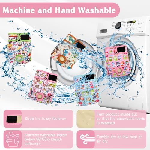 Image of Dog Diapers Female 5pcs,Reusable Dog Doggie Puppy Doggy Diapers Female, Period Panties in Heat, Owl, Medium