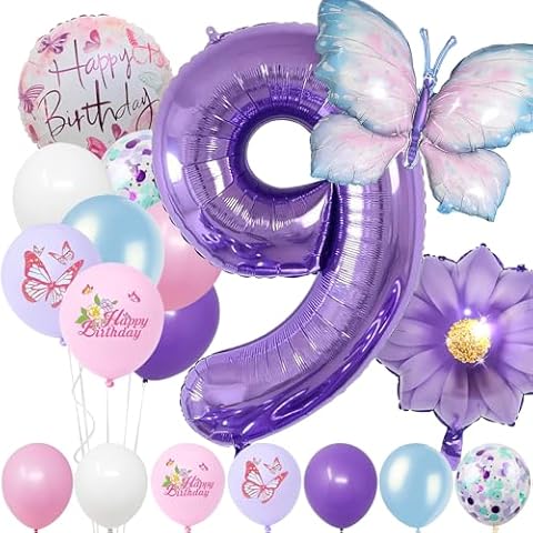 Blue Purple Butterfly Birthday Balloon Set Cover