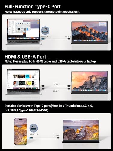 Image of Portable Monitor, 15.6 inch 1080p IPS Touchscreen Portable Monitor, Mini HDMI /USB C, Dual Speakers with Cover for Switch PS4 /5 Laptop Phone