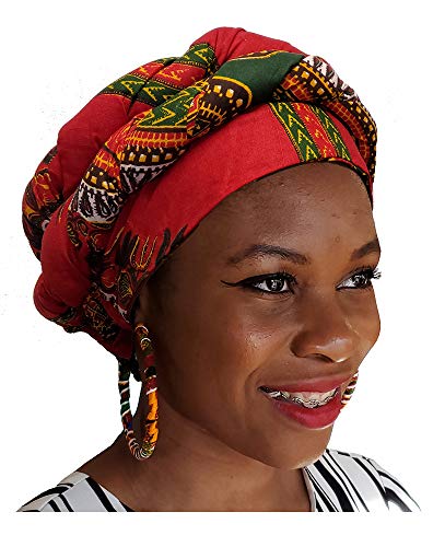 Dupsie's Red African Dashiki Print Ankara Modu Hat Pre-tied Head wrap2