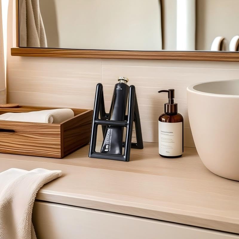 Handmade Ceramic Holder Stand for Toothbrushes, Makeup Brushes, and Pens - Minimalist Design for Bathroom Vanity and Countertops Decor (Black) - Image 3