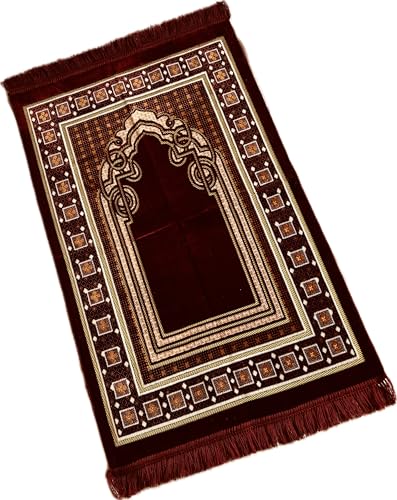 Serhill Muslim Prayer Rug, Soft Plush Thin Islamic Prayer Mat, Janamaz, Sajada, Praying Carpet, Ramadan Gift, Eid Hajj Gift (Carmine)