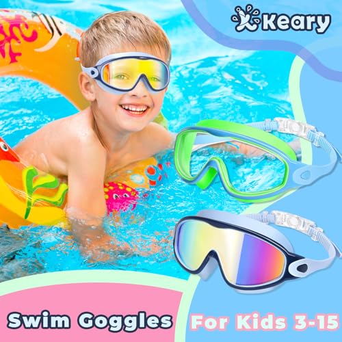 Image of Keary 2 Pack Kids Swim Goggles for 3-15 UV Protection Anti-Fog Pool Water Swimming Goggles for Boys Girls Youth Toddler