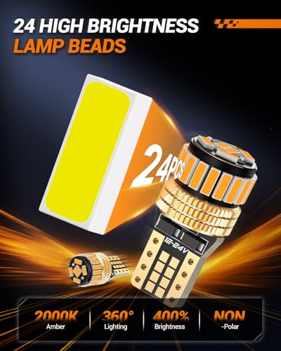 Image of SEALIGHT 194 LED Bulb 2000K Amber 168 T10 2825 W5W 600% Brightness Wedge Interior Car Bulbs Replacement for License Plate Lights Dome Map Door Courtesy Trunk Parking, 2 PCS