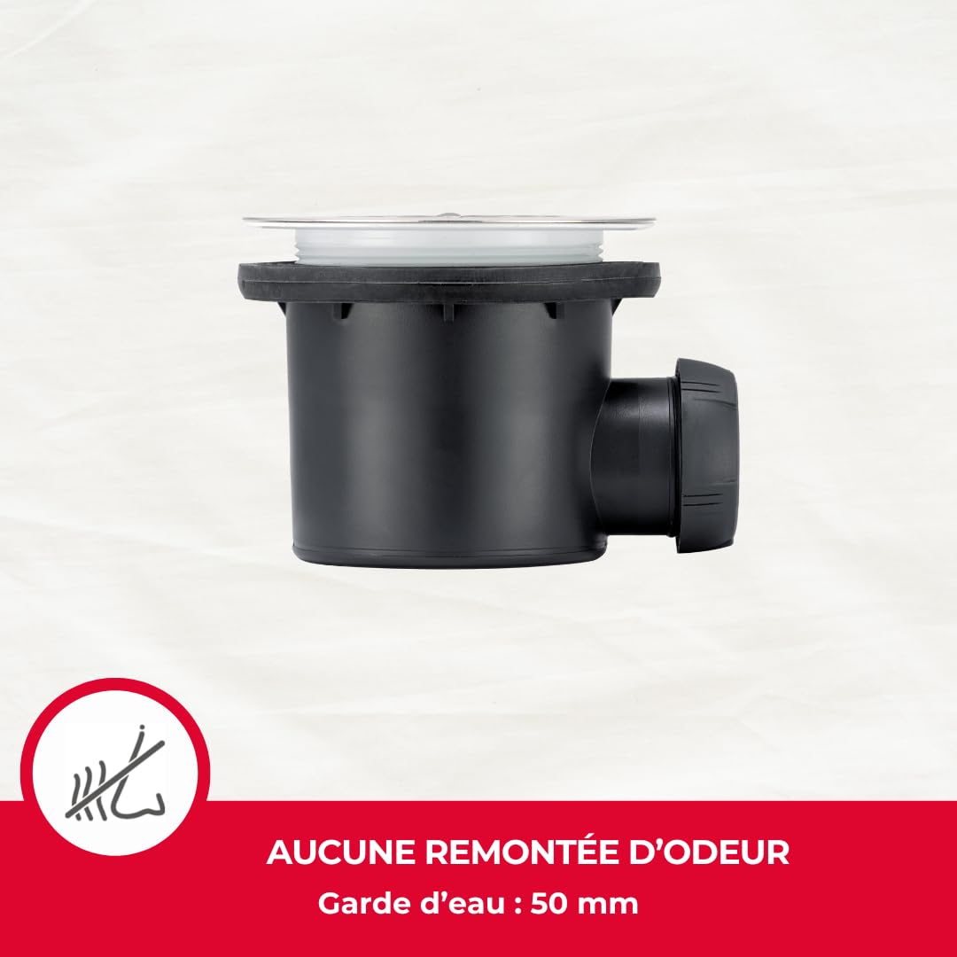 Wirquin 30723745 Bonde de douche Tourbillon Ø90 chromée avec grille inox et sortie horizontale