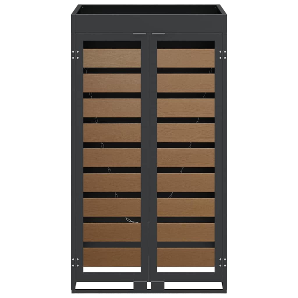 ACAGALA Copribidone per Spazzatura rifiuti 240L con Tetto a Fioriera, Antracite, Doppie Aperture e 2 Porte, Acciaio & HDPE Inox, Ventilato con Scarico, 65x73x113 cm