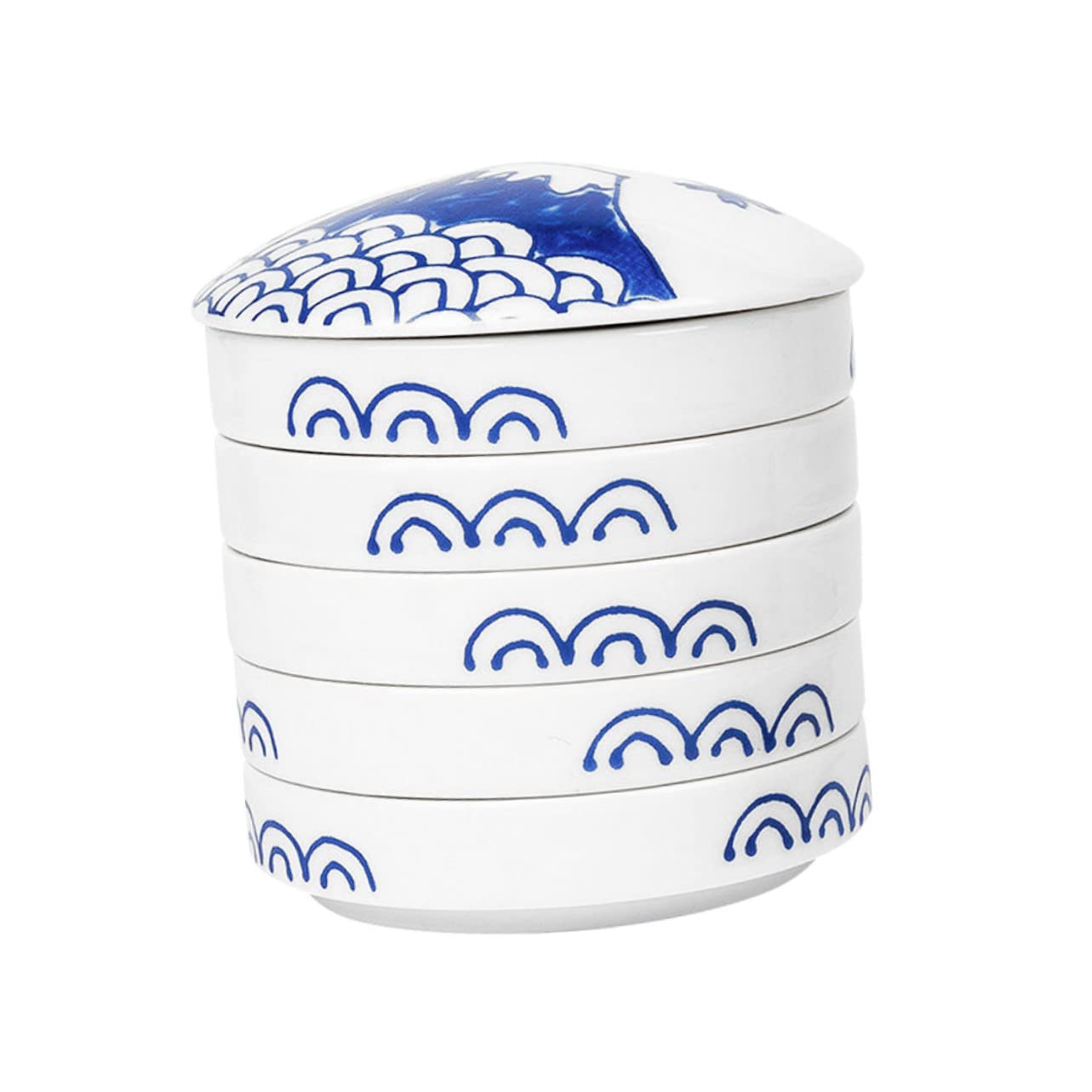 Housoutil Ink and Watercolor Paint Tray 5-Layer Blue Porcelain Palette for Artists and Boys and Girls