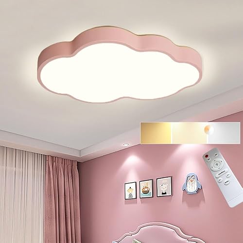 Modern Kids Room Ceiling Light Pink 19"36w Close To Ceiling Light Fixtures With Remote Led Ceiling Lamp Flush Mount Ceiling Chandelier Lighting