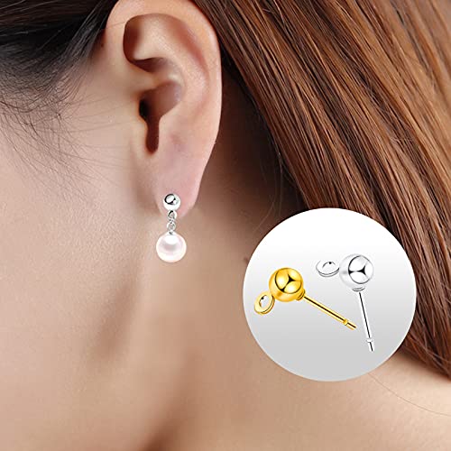 Ball Post Earring Studs, 100Pcs Hypoallergenic Earring Studs Ball Ear Pin With Loop Round Ball Spherical Earrings And 300Pcs Earring Safety Backs For Jewelry Making, Gold, Silver #TOP5
