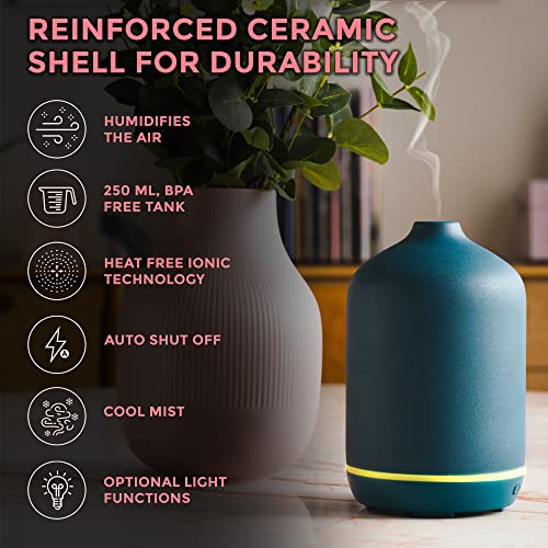 Ajna Aroma Diffuser For Essential Oil And Aromatherapy- Large Room Diffuser With Ionic Technology - Room Vaporizor, Humidifier, Diffuser With Cool Mist - 3 In 1 Gift Set - Blue Teal (250 Ml) #TOP3