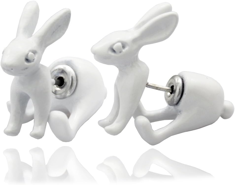1Pair 3D March Hare Rabbit Earrings Ear Studs Easter Bunny Bohemian Fairytale Wonderland Fake Ear Taper Plug Women Girls