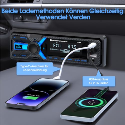 RDS Autoradio Bluetooth mit Typ-C-Ladeanschluss, Wistrue FM/AM Autoradio 1DIN Unterstützt 2USB/AUX/SD/TF/EQ/DSP/MP3 Player