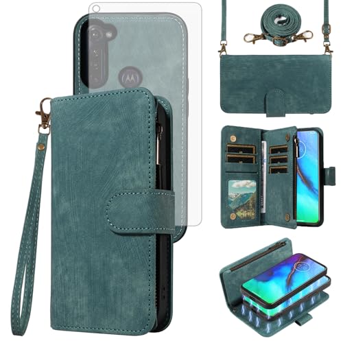 Protège-écran verre trempé et coque portefeuille zippée pour Moto G Stylus