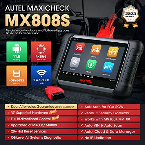 Autel Scanner Maxicheck Mx808S, Android 11, 2023 Same As Maxicom Mk808S/ Mk808Z, Updated Of Mk808 Mx808, Full Bidirectional Control Scan Tool, Active Tests, 28+ Services, Oe All Systems, Fca Autoauth #TOP1