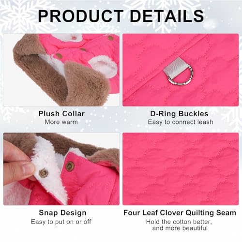 Image of BEAUTYZOO Warm Dog Puffer Jacket Vest, Dog Winter Coat with Harness, Rose L