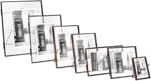 Miniatura 6 de Isaac Jacobs - Marco metálico para fotos de escritorio, retro, de bronce y vidrio, flotante, con cierre de medallón para fotos, arte y más, Bronce