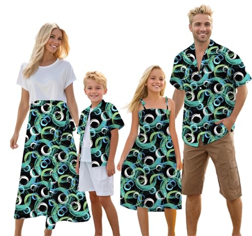 Image of Cromoncent Matching Hawaiian Outfits for Family, Dad and Son Matching Luau Beach Tropical Shirts Mommy Daughter Tropical Sets