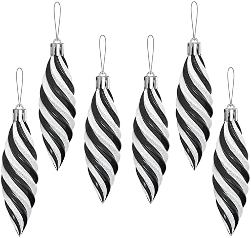 6Pcs Christmas Tree Baubles 11cm Large Spiral Shaped Baubles Christmas Hanging Decorations, Shiny & Glitter Shatterproof Plastic Spiral Ornament Xmas Tree Festival Holiday Decor (Black)