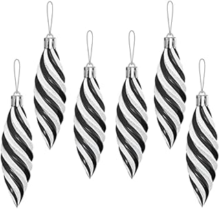 6Pcs Christmas Tree Baubles 11cm Large Spiral Shaped Baubles Christmas Hanging Decorations, Shiny & Glitter Shatterproof Plastic Spiral Ornament Xmas Tree Festival Holiday Decor (Black)