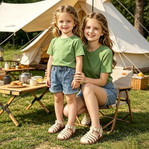 Image of Toddler Girl Sandals with Flower, ‌Breathable Leather kids Closed Toe Sandals, Soft Rubber Non-Slip Summer Shoes for Little Girls 2-7 Years