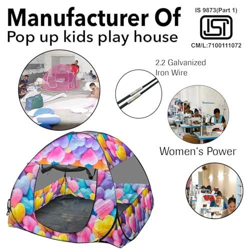 Image of Play House Foldable One Side Round Tent House for Kids Lightweight and Portable |Foldable Tent House for Kids Activity Indoor Outdoor |Play Tent House for Multi Purpose (Color Heart)