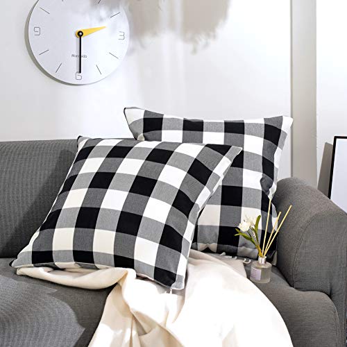 Farmhouse Christmas Decor Pillow Covers, Black and White Buffalo Checkers Plaids Cotton Throw