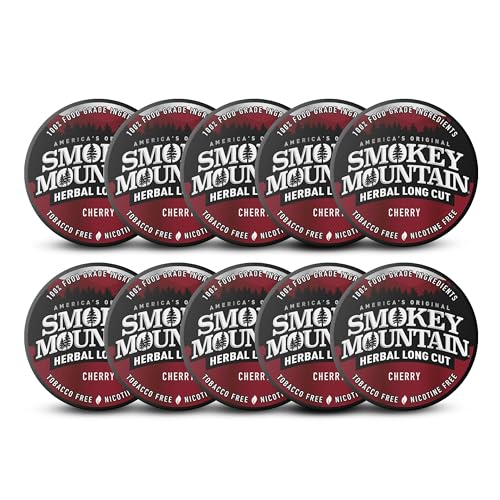 Image of Smokey Mountain Herbal Long Cut - Cherry - 10 Can Box - Tobacco Free and Nicotine Free Snuff