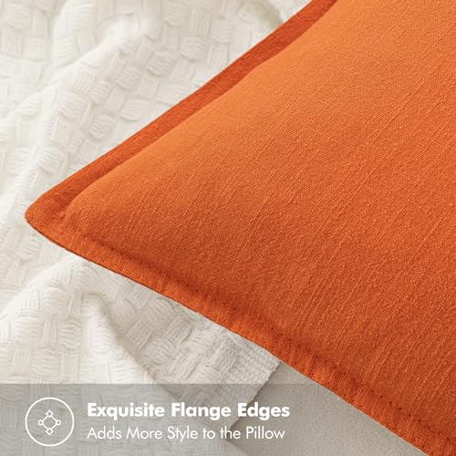 Image of MIULEE Decorative Linen Pillow Covers 18x18 Inch Orange ​Boho Farmhouse​ ​Neutral Couch Throw Pillows for Bed Pack of 2 Accent Modern Pillowcase Summer Sofa Livingroom Home Decor
