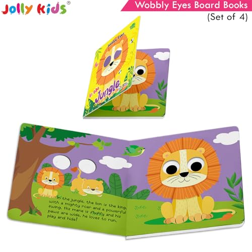 Image of Jolly Kids Wobbly Eyes Board Books Set of 4 | Interactive Animal Story Books for Toddlers & Kids | Jungle, Farm, Dinosaur & Sea Creature Rhyming Books | Hardbound Early Learning Educational Picture Books