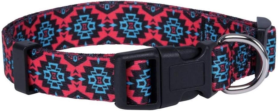 Native Pup Aztec Dog Collar| Cute Designer Tribal Pattern|Male Female (Large, Red Black)