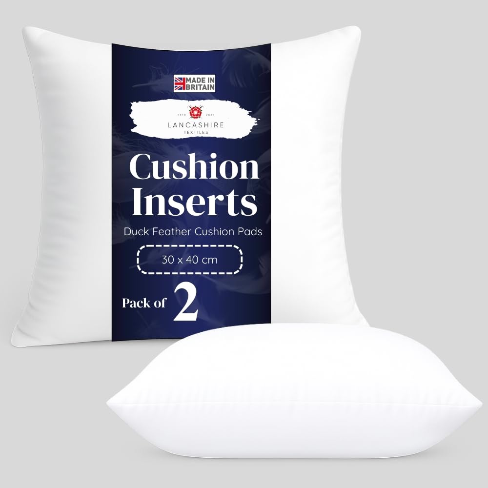 Lancashire Textiles 2 Pack Cushion Pad Generously Filled With Ethically Sourced Duck Feathers Encased In Pure Cambric Cotton Cover (, 30'' X 30'' (75Cm X 75Cm))