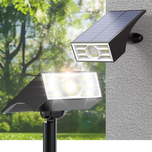 Katipeal Solar Spot Lights Outdoor, 2 Pack Outdoor Solar Lights for Yard Waterproof, 4 Lighting Modes Solar Landscape Spotlights, Auto On/Off Solar Powered Flood Lights Garden Pathway (Cool White)