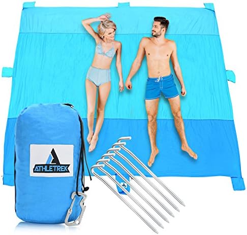 Extra Large Beach Blanket by Athletrek | Durable Sand Proof Water Resistant Beach Mat | Lightweight Quickdry 210T Ripstop Nylon | 10' x 9' Outdoor Blanket for Picnics Travel Sports Camping
