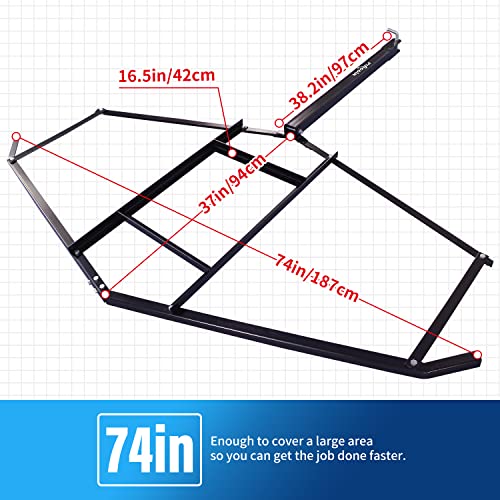 Pingdir Leveling Landscape Rake 74”Width 39" Length Driveway Drag Ramp Grader Harrow Heavy Duty Steel Gravel Leveler Tools With 2 Adjustable Bars For Atv,Utv,Garden Lawn Tractors With Pin Style Hitch #TOP1