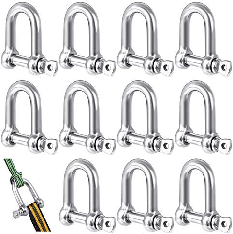 M5 D Shackle 12Pcs Stainless Steel D Ring Shackle Lock, D Shackle Clip, 304 Stainless Steel D Shackle for Heavy Construction (Silver)