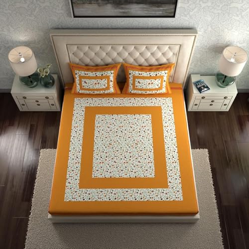 Image of LA VERNE 104 TC Cotton Double Bed Bedsheet Jaipuri Rajasthani Print Bedsheet with 2 Pillow Covers