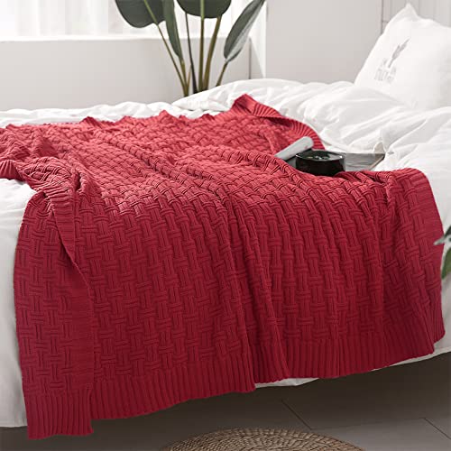 Image of TREELY 100% Cotton Knitted Throw Blanket 31 x 40 Inches, Red