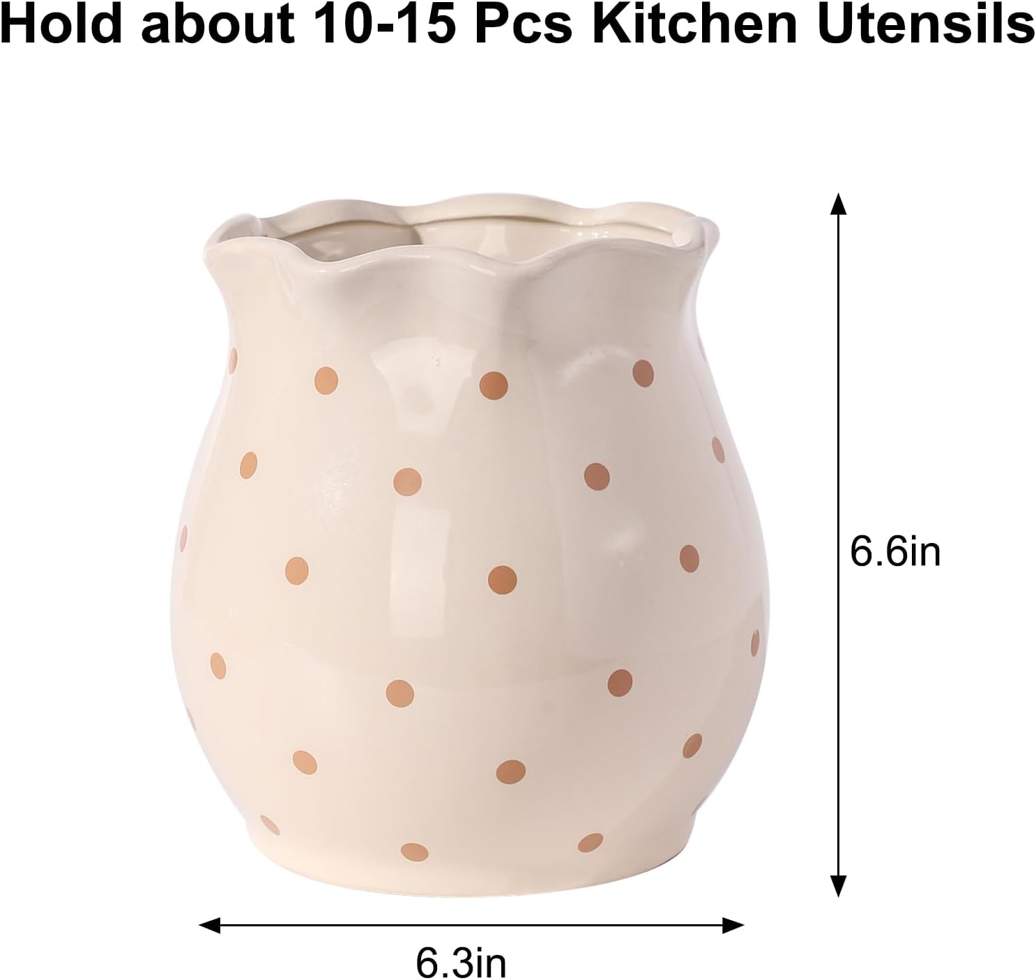 Ceramic Farmhouse Kitchen Utensil Holder for Countertop, Rustic Cooking Utensil Holder Crock Fit for Kitchen Counter. Retro Polka Dot