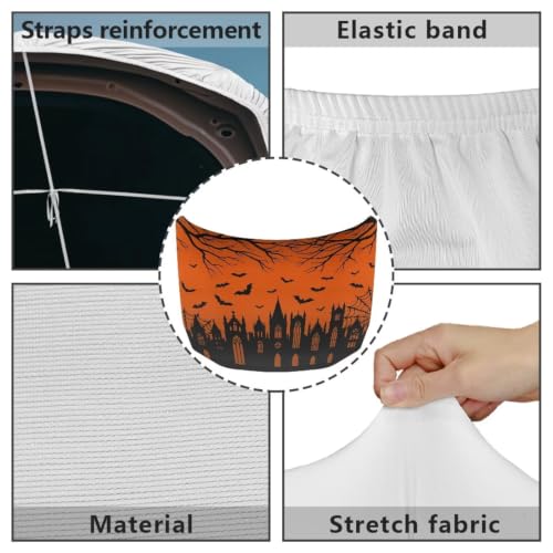 Image of Castle Bat Spider Web Print Car Hood Cover Stretchable Auto Hood Wrap Blankets Waterproof Automotive Halloween Outdoor Decorations for Compact Sedans SUV Trucks Van